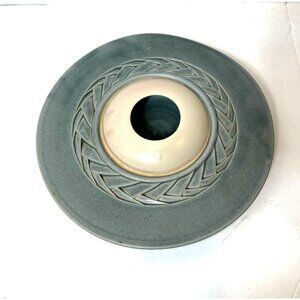 Dunes Studio PEI Ikebana Pottery Vase Braided Detail 12" Dia Blue Ceramic